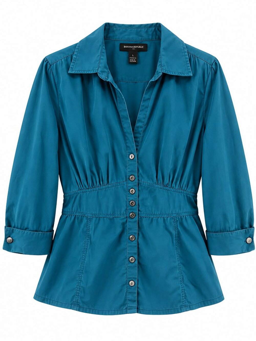 Banana Republic, Blouse, 3/4 Sleeve Empire Waist, Stretch, Teal Blue, US 12
